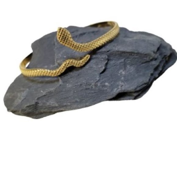 18K Gold Plated Textured Snake Bangle Bracelet Stainless Steel Adjustable NWOT - Picture 11 of 11